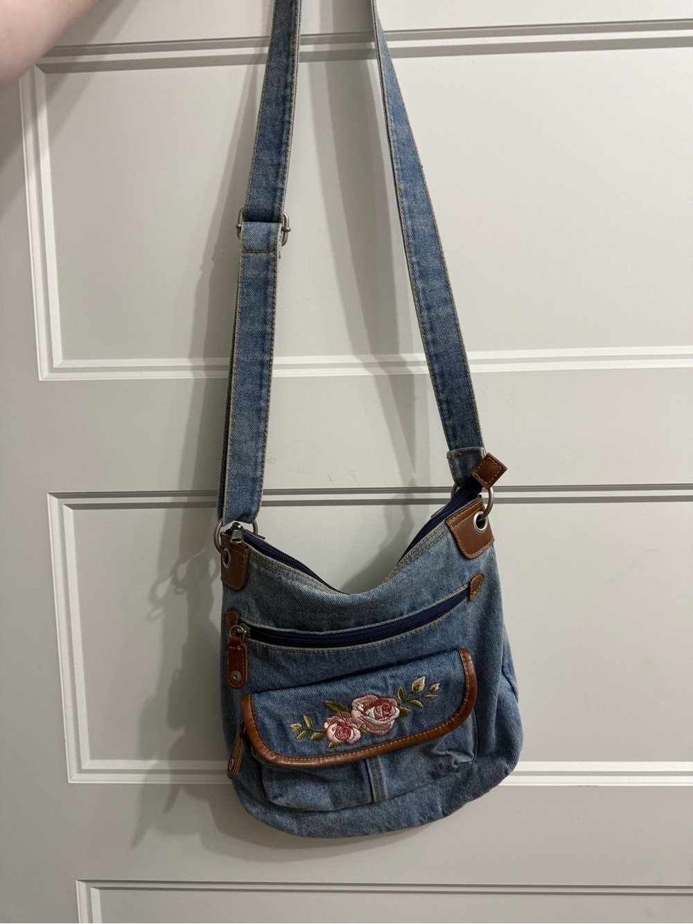 Denim Floral Crossbody Bag - Blue